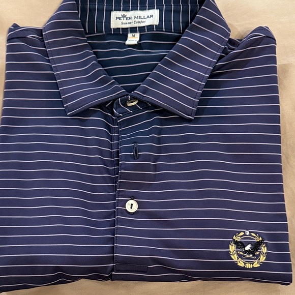 Peter Millar Blue Striped Polo Shirt - Robert Trent Jones logo - Picture 3 of 3